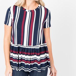 Agnes & Dora Relaxed Ruffle Top Stripe Navy Red NW